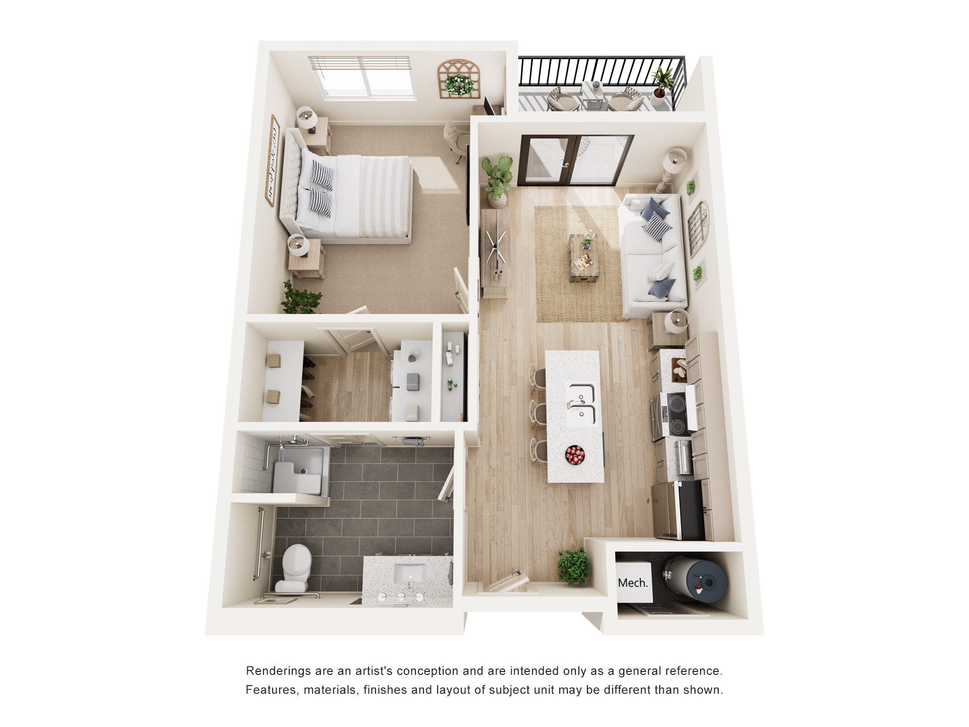 Floor plan layout diagram for 1B ADA
